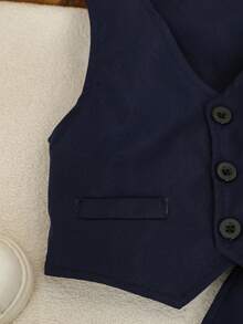 2pcs Baby Boy Formal Elegant Gentleman Suit, Solid Color Slim Fit Faux Pocket Single-Breasted Vest + Elastic Waist Casual Pants, No Shirt, No Bowknot, Fashion Outfit Suitable For Dinner, Reception, Performance, Party, Runway, Christening, Birthday, Wedding, Back To School, Spring/Summer/Autumn - Multicolor - View 7