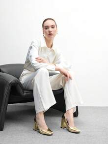 CUCCOO BIZCHIC 女士方头粗跟PU皮套脚鞋，时尚休闲舒适，适合日常穿着、派对和宴会。 - 金色 - 查看 6