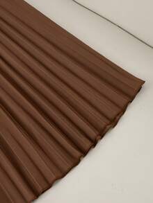 Franclia 女士优雅法式风格翻领无袖修身西装外套搭配高腰百褶中长裙两件套，适合工作场合穿着 - 棕色 - 查看 3