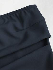 Sweetra 女士法式简约纯色短款西装外套搭配收腰抹胸连衣裙套装，适合工作和通勤穿着。 - 藏蓝色 - 查看 6