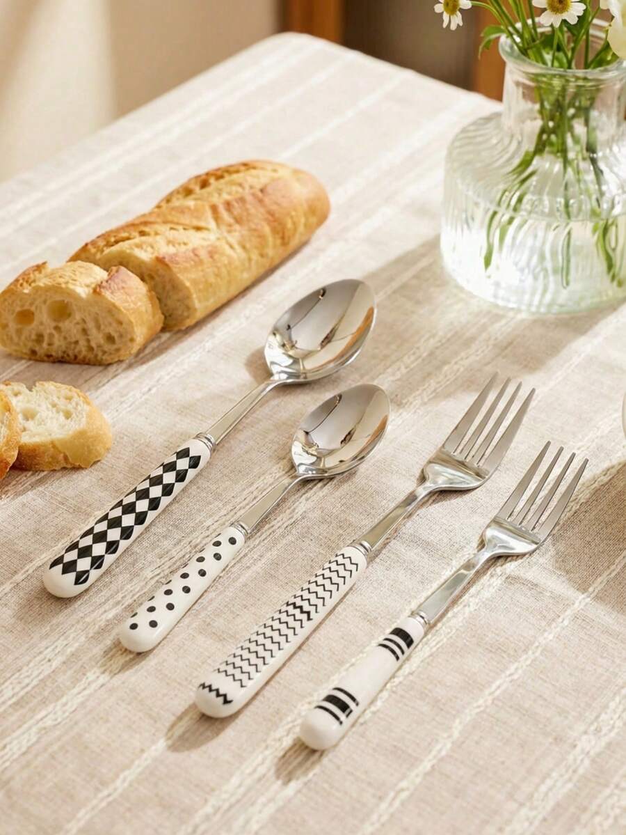 Cirelle 1/2件套 陶瓷柄不锈钢餐具,抛光表面,陶瓷柄甜点勺、餐叉和汤匙 - 创意厨房用具,包含叉子、茶匙和汤匙,是日常用餐的理想之选 - 彩色 - 查看 1