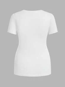 Modmama 孕妇纯色圆领紧身休闲短袖T恤，夏季 - 軍綠色 - 查看 13