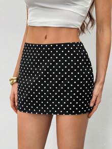 SHEIN Tall Women's Polka Dot Print Minimalist Casual Skirt - Black - View 4