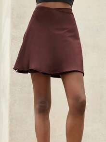 Aveloria Modichic 新款经典法式优雅简约缎面纯色系带高腰休闲半身裙（女款） - 藕粉色 - 查看 4