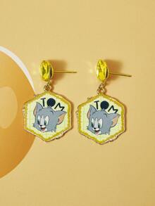 TOM & JERRY X SHEIN A Pair Of Yellow Rhinestone Pendant Earrings - Yellow Gold - View 1