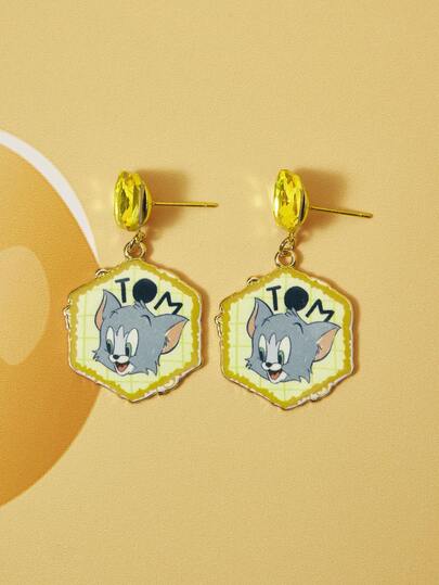 TOM & JERRY X SHEIN A Pair Of Yellow Rhinestone Pendant Earrings