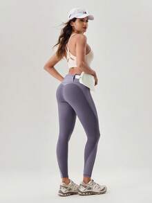 OutZeal Damskie legginsy z wysokim stanem i wyszczuplającym brzuchem, do ćwiczeń na siłownię i na siłownię - Fioletowy - Zobacz 6