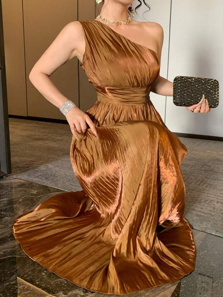 Satin Satin Elegant Long Dress, Suitable For Valentine's Day, Wedding, Party, Formal Occasion, Fashion, Slim Fit, Shoulder Strap, Spring/Summer Sundress