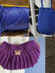 1 rollo de cuerda trenzada de colores, cuerda hueca para manualidades DIY, accesorios para bolsos hechos a mano, cinturones con cordón, hilo decorativo de fibra de polipropileno, hilo para ganchillo, hilo para bolsos a ganchillo, cojines, sombreros, hilo de poliamida de unicolor moderno para DIY - Azul oscuro - Ver 4