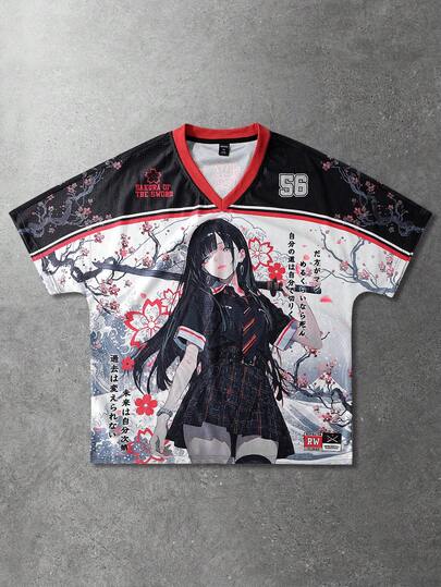 Camiseta de manga corta con estampado de anime para hombres, adecuada para primavera/verano