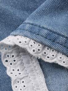 DAZY Young Girl' Ruffle Trim Patchwork Korean Style Denim Shorts, Spring/Summer - Baby Blue - View 3
