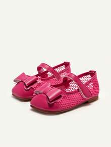 Cozy Pixies A Pair Of Mary Jane Princess Shoes With Rose Mesh Bow For Girls, Suitable For Festivals, Performances, Daily Wear, Birthday And Wedding Parties, Etc - Hot Pink - View 5