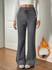 SHEIN Tall Women's Embroidery Flare Pants, Fashionable Design Suitable For Summer - Dark Grey - View 4