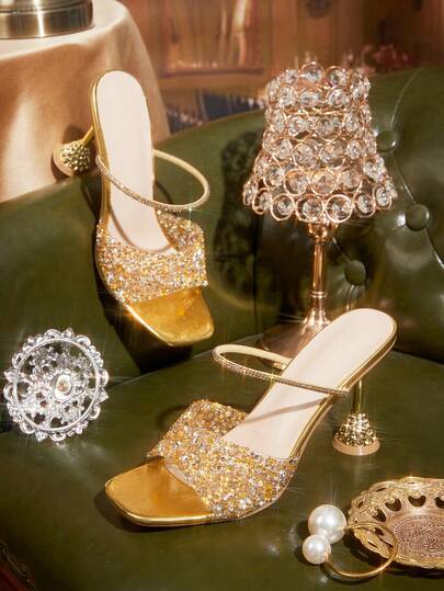 CUCCOO TILAWA 华丽款式女鞋，闪亮水钻女式高跟凉鞋，水钻装饰宴会女鞋，派对女鞋，酒杯形高跟凉鞋