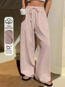 DAZY Plaid Loose Fit Women Lounge Pants, Comfortable Home Wear - Pink - View 4