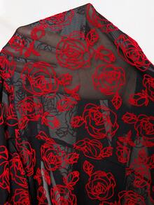 SHEIN Clasi 大码女式透视亮片网纱长袖上衣，优雅百搭，适合新年、情人节、生日、春假等场合。 - 紅色和黑色 - 查看 8