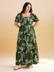 Momelise Đầm maxi dáng chữ A rộng rãi, tay ngắn, cổ vuông, in họa tiết, chất liệu vải dệt, thích hợp cho nữ, phù hợp mặc đi nghỉ mát, đi biển hoặc các dịp thường ngày, mang lại sự thoải mái và thanh lịch. Thích hợp cho mùa xuân và hè. - màu xanh lá - Xem 6