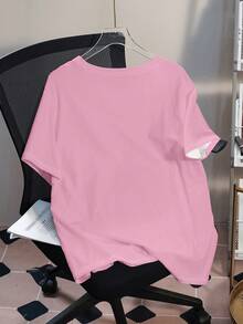 Betty Boop x SHEIN 大码女式休闲卡通人物字母印花落肩宽松短袖T恤，夏季 - 白色 - 查看 2