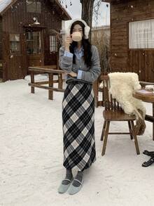 DAZY Chân váy xếp ly chữ A dáng thường ngày dành cho nữ, thích hợp cho mùa Thu/Đông. - Xám - Xem 4