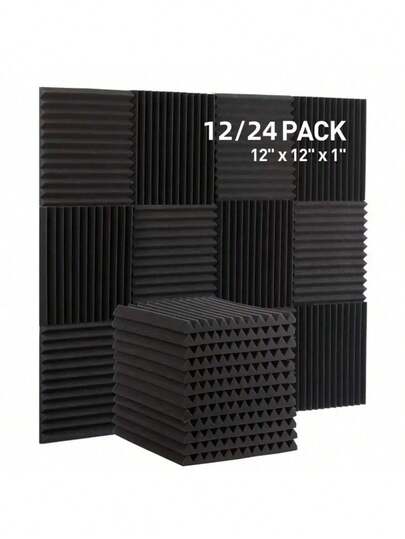 12/24pcs Soundproof Foam Boards Of Black Soundproof Foam Boards Measuring 30*30cm, Flame Retardant, High Density, Quick Recovery, Easy To Install, Wedge-Shaped Soundproof Boards Suitable For Recording Studios, Home Theaters, Game Rooms, Acoustic Treatment Sound-Absorbing Panels, Conference Rooms, Office Soundproof Walls