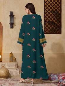 Al Najma 女士优雅印花绿色阿拉伯风格连衣裙 - 彩色 - 查看 6