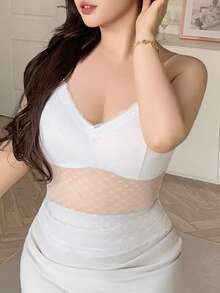 Dazy Plus 加大码弹力紧身网纱露脐吊带背心内衣女款 - 白色 - 查看 4
