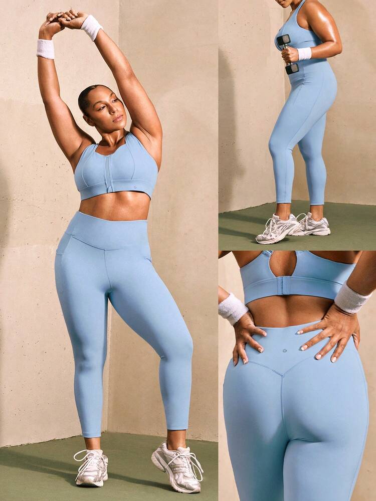 24" Powersculpt™-Air Plus Size Adjustable Drawstring Waist Leggings With Side Pockets High Impact Running Training Tennis Valentine's Day