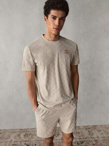 SWAVVY Conjunto de Camiseta e Shorts Casuais de Verão Masculino em Cor Sólida Jacquard - Damasco - Visão 5