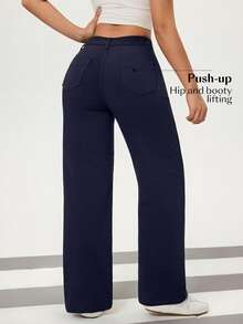 Flexra 女士常规款针织牛仔打底裤 - 深色水洗藍 - 查看 2