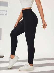 Flexra Women's Elastic Waist Denim Skinny Pants, Casual Sporty Style - Black - View 5