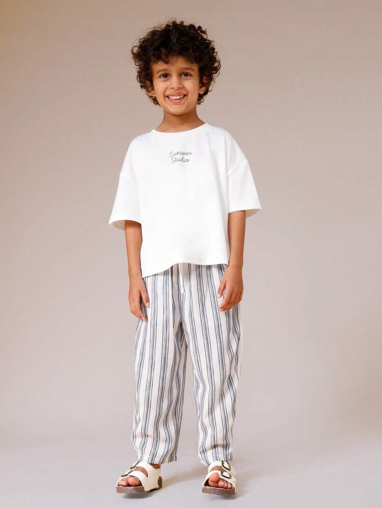 Oversized Graphic Tee With Striped Pants Set