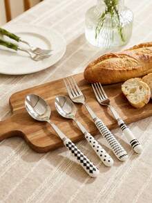 Zazumi 1/2 Stücke Besteck mit Keramikgriff, Edelstahl Besteck mit polierter Oberfläche, Keramikgriff Dessertlöffel, Dinner Gabel und Tafellöffel - kreative Küchenutensilien inklusive Gabel, Teelöffel und Suppenlöffel, ideal für den täglichen Gebrauch - Verschiedenfarbig - Übersicht 5