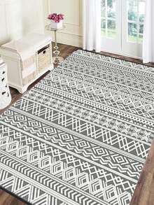 Outdoor Carpet Floor Mat, Flat Weave Texture With Folding Lines, Outdoor Terrace Carpet, Bohemian Style Outdoor Area Carpet, Suitable For Terraces, Decks, Front Porch, Backyard, Balconies, Gray And White - Grey - View 7