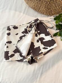 Comfortcana Váy ngắn nữ họa tiết da báo, kiểu dáng chữ A, thích hợp mặc mùa hè, xuân, đi biển hoặc đi nghỉ mát. Thiết kế thời trang, có dây buộc bên hông. - Màu nâu Sô-cô-la - Xem 5