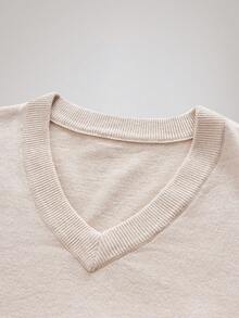 Officeau Men's V-Neck Solid Color Thick Knitted Sweater, Autumn/Winter - Apricot - View 3