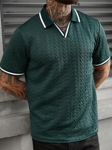 Manfinity CasualCool Men's Casual Daily/Office Commute Textured Fabric Contrast Binding Short Sleeve Polo Shirt, Summer - Dark Green - View 7