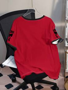 Betty Boop x SHEIN Plus Size Summer Casual Cartoon Figure Graphic Contrast Trim Round Neck Short Sleeve T-Shirt - White - View 2