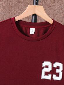 2件套青少年男童休闲简约字母印花圆领套头衫套装，适合夏季、运动、跑步、户外活动