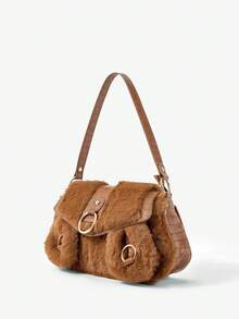 Viva Strut Ladies, Women Shoulder Bag,Hobo Bag, Plush,Fashionable, Personalized, Simple, Versatile, Street, Sweet And Cool Girls, Hot Girls,Y2k, Retro, Rivets, Vintage,Teenagers, Autumn And Winter - Brown - View 3