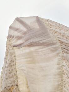 WESTFADE V Neck Long Puff Sleeve Mixed Media Tiered Ruffle Patchwork Babydoll Mini Dress - Multicolor - View 7