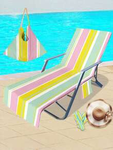 1 PC Convertible Beach Chair Cover Foldable Tote Bag With Side Pockets For Phone Glasses Super Fiber Towel Slipcover For Pool Lounge Chair All-In-One Portable Carry Bag For Summer Travel Beach Vacation Seaside Essentials - Multicolor - View 3