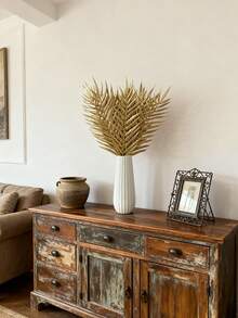 10 Pcs - Golden Simulated Leaves, Stems, Tropical Palm Leaves, Fake Turtles, Bamboo Leaves, Palm Leaves, Sunday Floral Arrangement, Hawaiian Style, Banquet, Jungle Beach Wedding - Gold - View 2