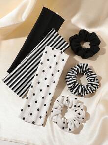 ROMWE Anime 6 piezas Nuevo conjunto de diademas y bandas para el cabello a rayas en blanco y negro con lunares, combinación básica simple, accesorios para el cabello adecuados para el uso diario y deportes de ocio de las mujeres - Multicolor - Ver 5
