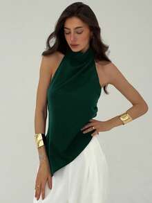Aloruh Women's Sexy Solid Color Backless Halter Top, Summer - Dark Green - View 7