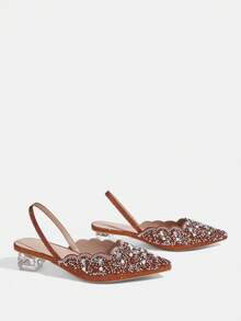 CUCCOO TILAWA Women's Shoes Are Fashionable And Elegant Crystal Heels, Rhinestone Pointed Laser Lace Orange Women's High-Heeled Shoes, Suitable For Banquets, Parties And Other Occasions - Orange - View 4