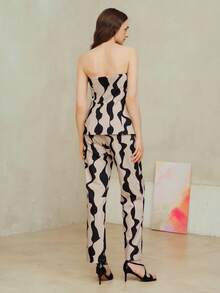 MOTF ALLOVER PRINT TUBE TOP & SUIT PANTS - Green - View 3