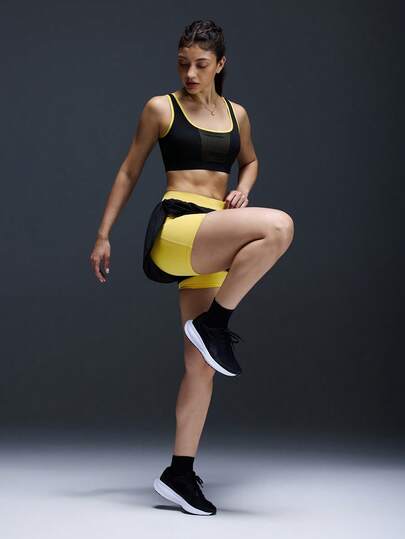 Powerista 女士高腰撞色二合一运动短裤