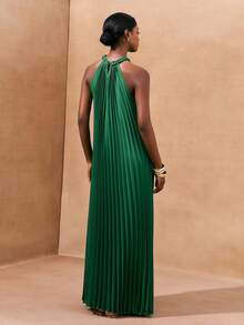 Zivah 2025春季新音乐节、复活节、西部风、游牧风、生日派对、毕业季、学院风、极简主义、街头时尚侧开衩口袋、飘逸的吊带编织绳装饰、褶皱装饰、编织纹理面料A字型长款连衣裙，女士裹身连衣裙，绿色女士谈话连衣裙，敬拜连衣裙，惊艳连衣裙 - 綠色 - 查看 2