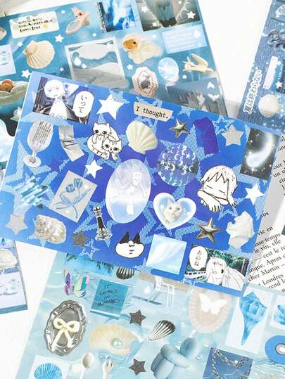 Sách sticker cắt dán phong cách cổ điển, sổ tay sticker trang trí tự làm, đồ dùng học tập, đồ dùng cho năm học mới.