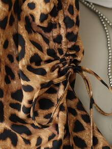 Franclia Leopard Print Fitted Sleeveless Top With Shimmering Pearls Neckline And Side Ruching,Dark Brown,Summer,Seductive,Party Night,Modern Cinched Waist Top - Multicolor - View 8